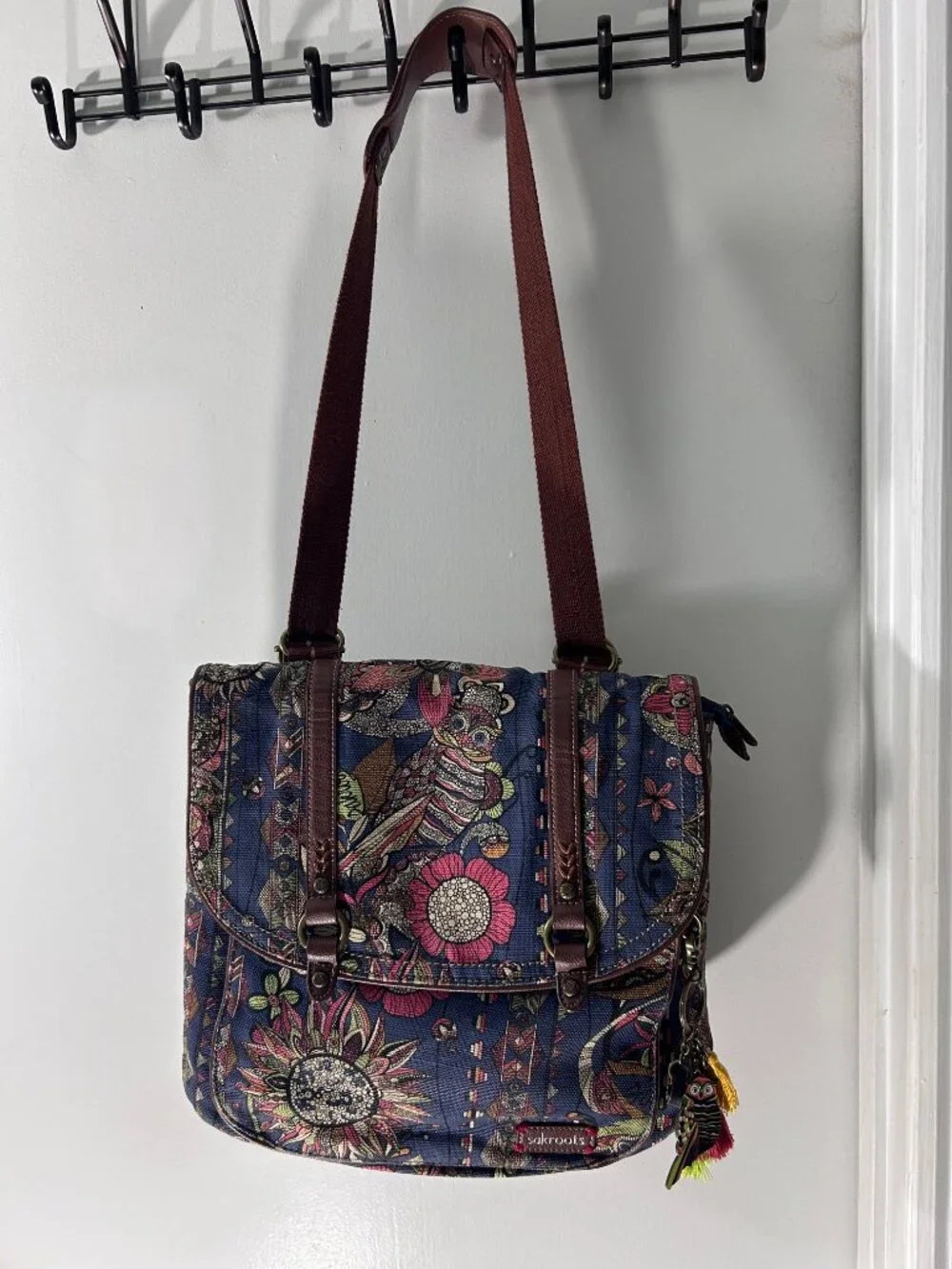 Sakroots Navy Owl and Floral Print Backpack
